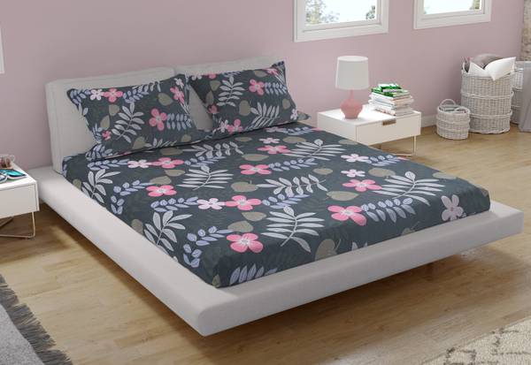 ARTOLOOM 300 TC Cotton Double Floral Flat Bedsheet