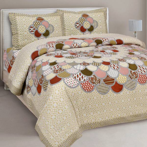 BharatLinen 260 TC Cotton King Floral Flat Bedsheet