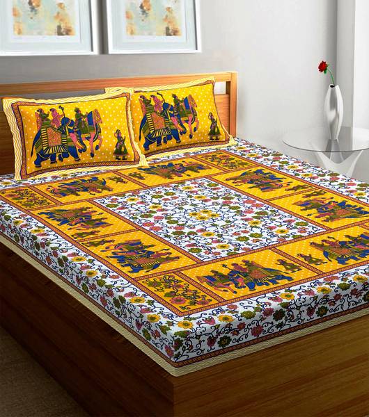 Rajasthani Jaipuri Traditional Print 220 TC Cotton King Jaipuri Prints Flat Bedsheet