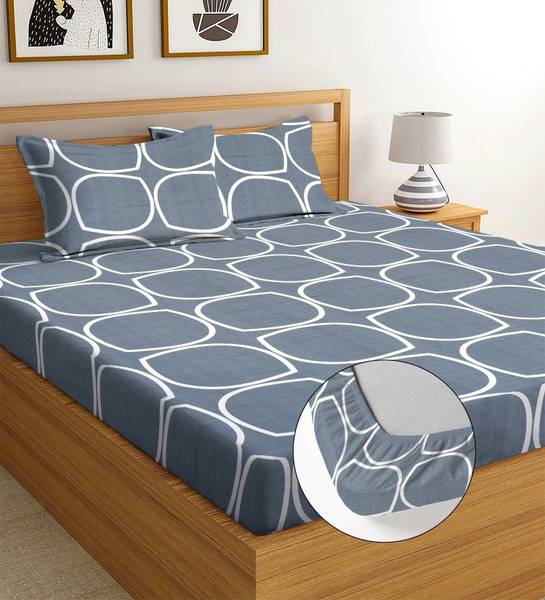 Moonroof 244 TC Cotton Double Printed Fitted (Elastic) Bedsheet
