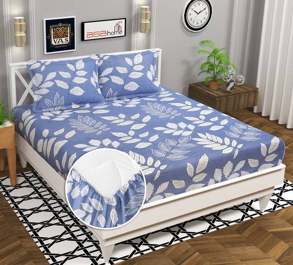 VAS COLLECTIONS 180 TC Cotton Double Floral Fitted (Elastic) Bedsheet