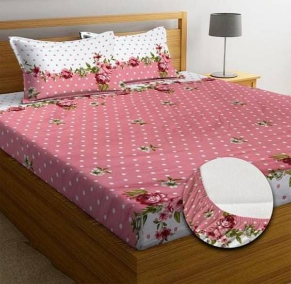 GooglyGoogly 320 TC Cotton Double Printed Fitted (Elastic) Bedsheet
