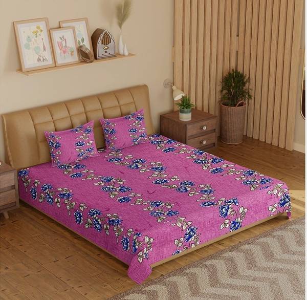 CARLTON LONDON 104 TC Cotton Queen Geometric Flat Bedsheet