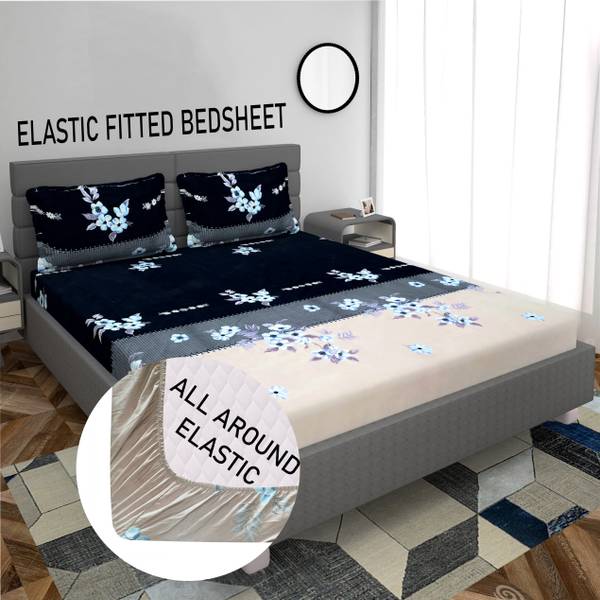 Panipat Textile Hub 210 TC Cotton King 3D Printed Fitted (Elastic) Bedsheet