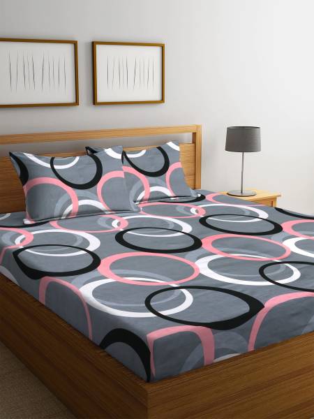 KURRY HOME FURNISHING 210 TC Cotton King Abstract Fitted (Elastic) Bedsheet