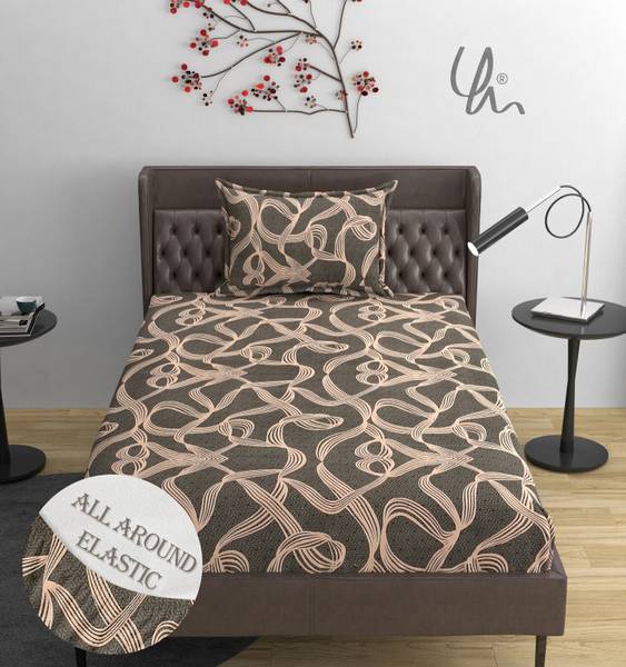 YaAkholic 400 TC Cotton Single Printed Fitted (Elastic) Bedsheet