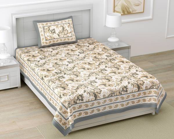 DIGITRENDZZ 280 TC Cotton Single Jaipuri Prints Flat Bedsheet