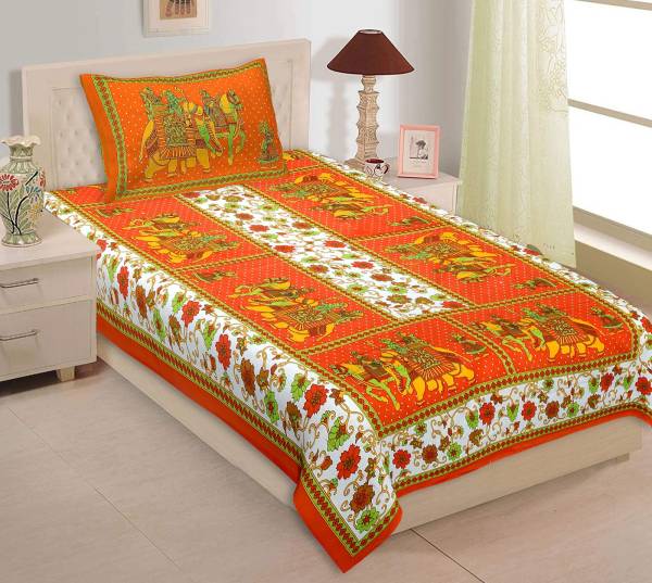 VNV Creation 180 TC Cotton Single Jaipuri Prints Flat Bedsheet