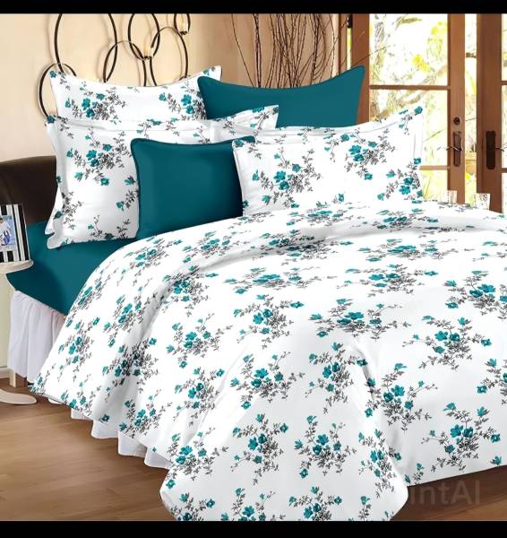 GAARVI HOMES 300 TC Cotton King Floral Fitted (Elastic) Bedsheet