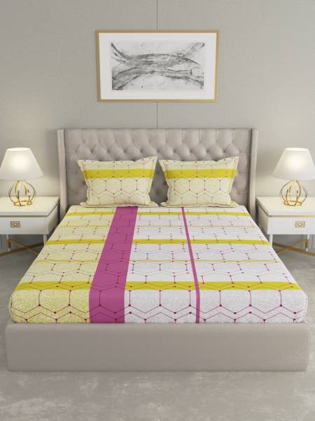 Raymond Home 144 TC Cotton Double Geometric Flat Bedsheet