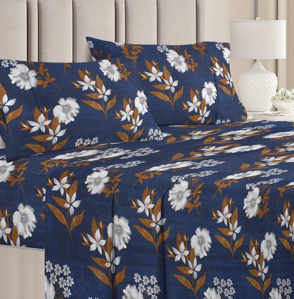 VAS COLLECTIONS 160 TC Cotton King Floral Flat Bedsheet