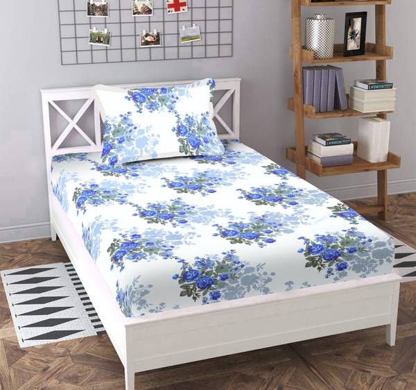 Crafteal 200 TC Cotton Single Floral Flat Bedsheet