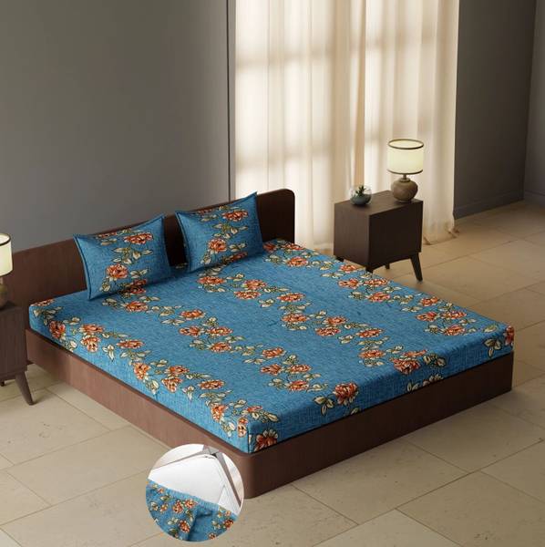 CARLTON LONDON 104 TC Cotton Queen Geometric Fitted (Elastic) Bedsheet