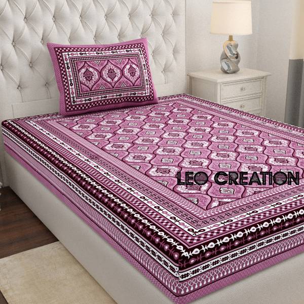 Leo Creation 144 TC Cotton Single Jaipuri Prints Flat Bedsheet