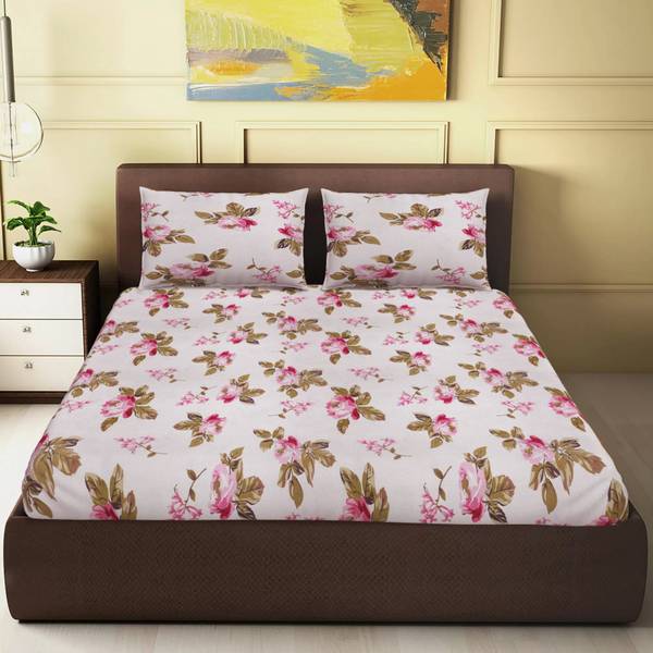 CARLTON LONDON 120 TC Cotton Double Floral Flat Bedsheet