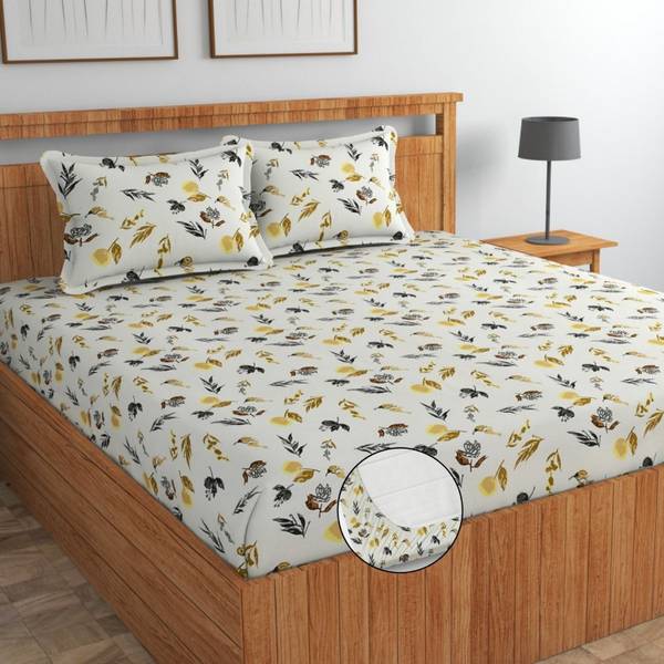 SHOMES 250 TC Cotton Double, Queen, King Floral Fitted (Elastic) Bedsheet