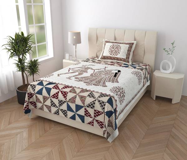 Rajasthani Traditional 300 TC Cotton Single Striped Flat Bedsheet