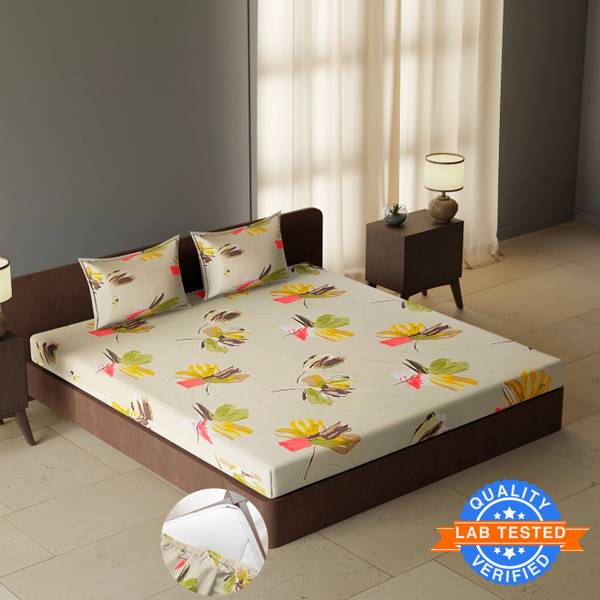 CARLTON LONDON 144 TC Polyester Double Floral Fitted (Elastic) Bedsheet