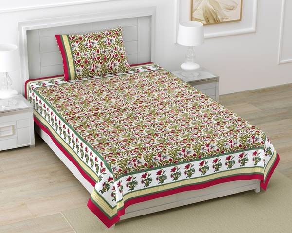 DIGITRENDZZ 280 TC Cotton Single Jaipuri Prints Flat Bedsheet