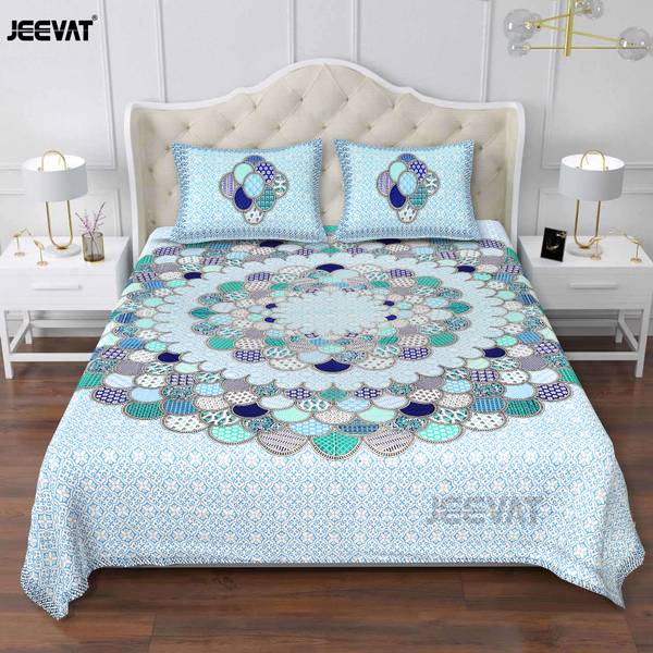 Jeevat 220 TC Cotton Double Jaipuri Prints Flat Bedsheet