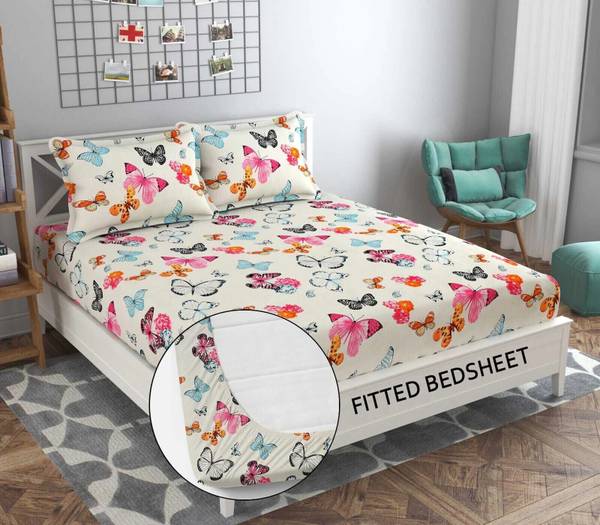 Decent Home 240 TC Cotton Double Floral Fitted (Elastic) Bedsheet