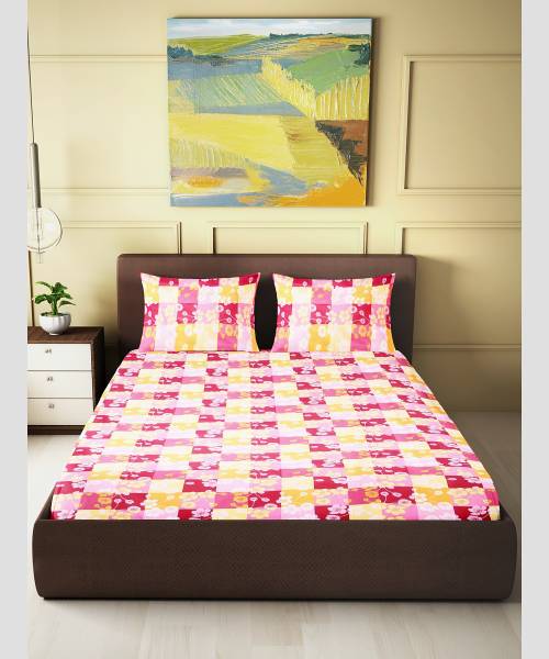 CARLTON LONDON 144 TC Cotton Double Floral Flat Bedsheet