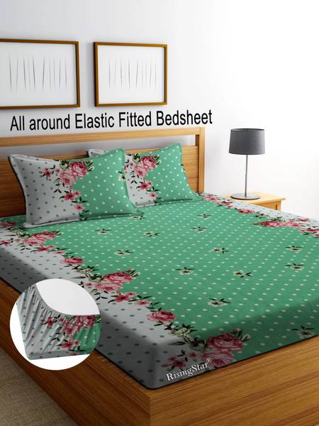 Flipkart SmartBuy 350 TC Cotton King Floral Fitted (Elastic) Bedsheet