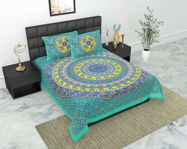 Sugun Cotton Double Flat 104 TC Jaipuri Prints Bedsheet