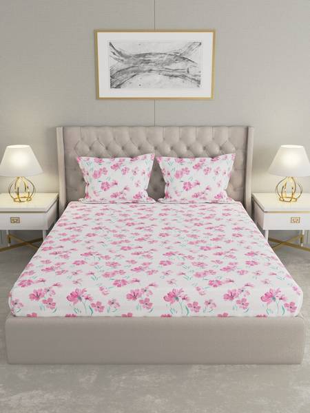 Raymond Home 200 TC Cotton King Floral Flat Bedsheet
