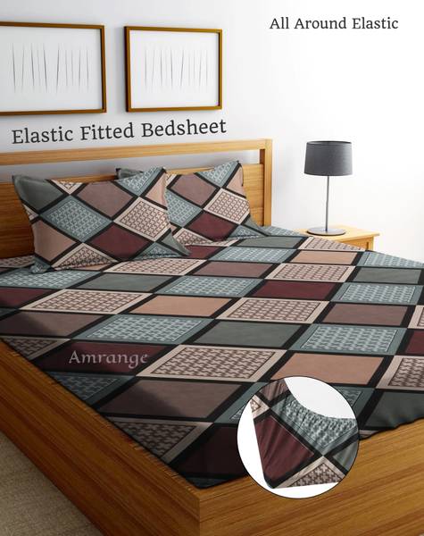 Amrange 190 TC Cotton King Floral Fitted (Elastic) Bedsheet