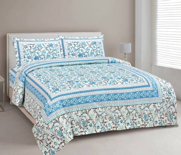 CLOTHOLOGY 240 TC Cotton King Jaipuri Prints Flat Bedsheet
