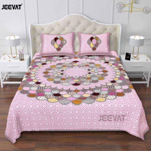 Jeevat 220 TC Cotton Double Jaipuri Prints Flat Bedsheet