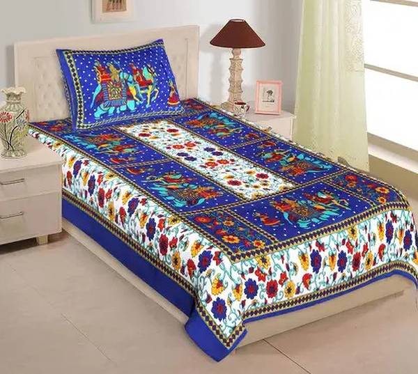 HOMEQUIPO 144 TC Cotton Single Printed Flat Bedsheet