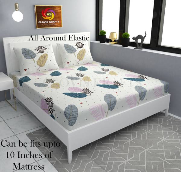 CLOVIS KRAFTS 300 TC Cotton King Printed Fitted (Elastic) Bedsheet