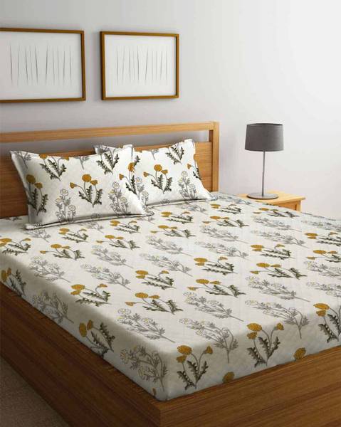 The Little Big Store 210 TC Cotton King Floral Fitted (Elastic) Bedsheet