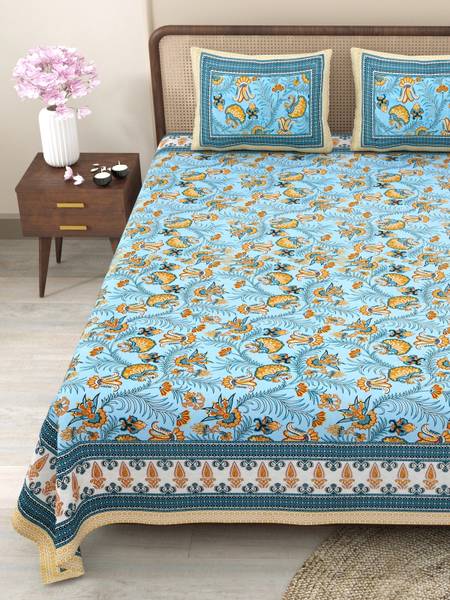 CLOTHOLOGY Cotton King Flat 240 TC Jaipuri Prints Bedsheet