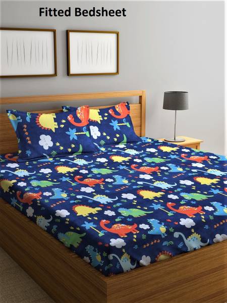 Home Sizzler 144 TC Microfiber Double Cartoon Fitted (Elastic) Bedsheet