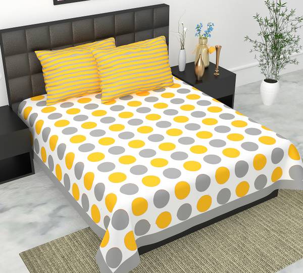 TULSI IMPEX 144 TC Cotton Double Jaipuri Prints Flat Bedsheet