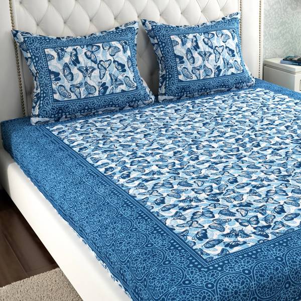 VNV Creation 144 TC Cotton Double Jaipuri Prints Flat Bedsheet