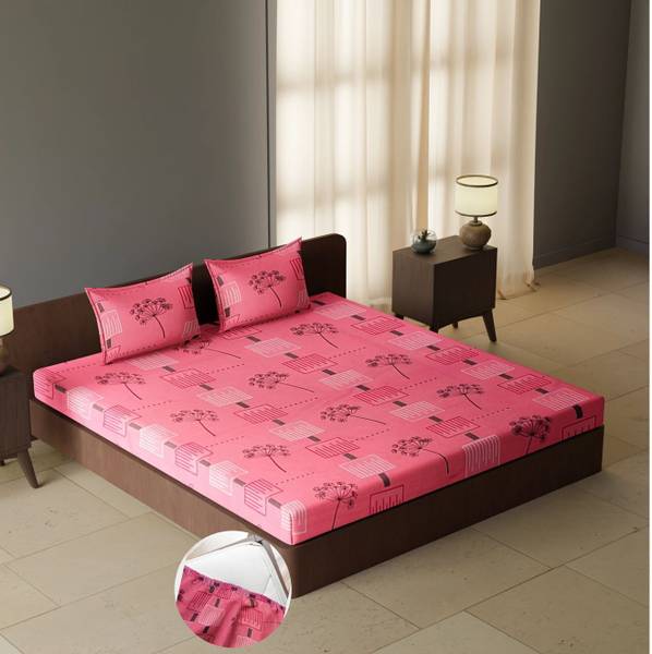 CARLTON LONDON 144 TC Cotton Queen Geometric Fitted (Elastic) Bedsheet