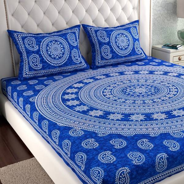 Leo Creation 144 TC Cotton Double Jaipuri Prints Flat Bedsheet