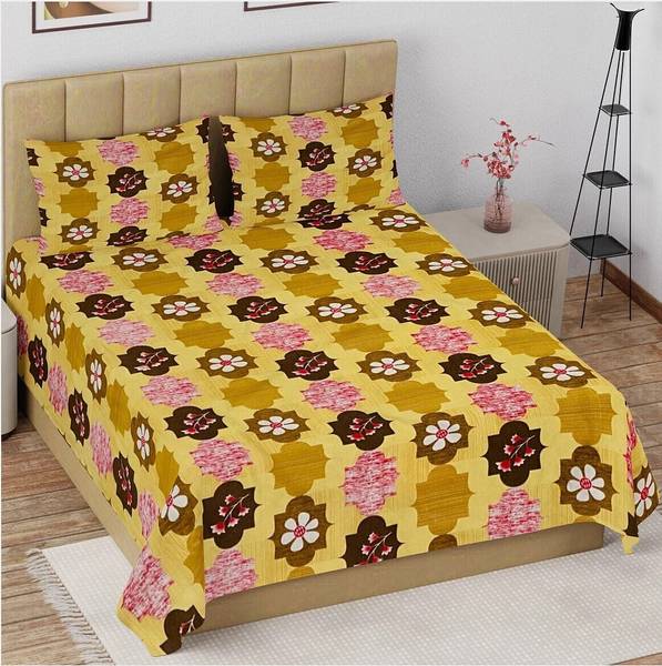 CARLTON LONDON 104 TC Cotton Queen Floral Flat Bedsheet