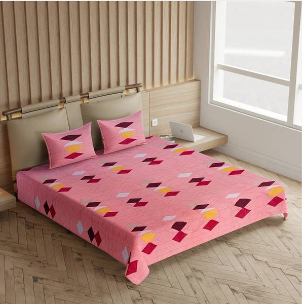 CARLTON LONDON 144 TC Cotton Queen Geometric Flat Bedsheet