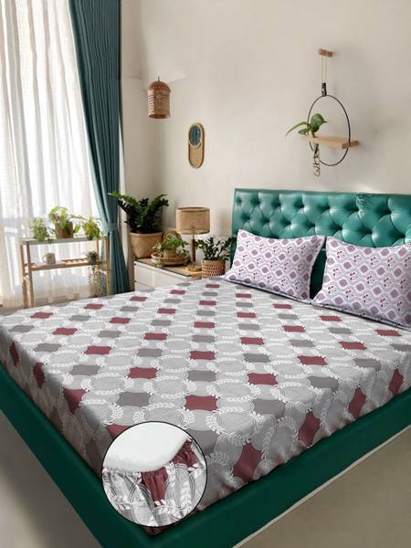 Klotthe 300 TC Cotton King Printed Fitted (Elastic) Bedsheet