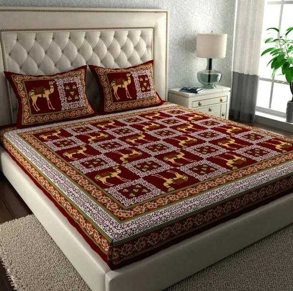 Pastels 144 TC Cotton Double Jaipuri Prints Flat Bedsheet