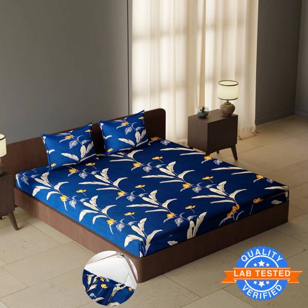 CARLTON LONDON 144 TC Polyester Double Self Design Fitted (Elastic) Bedsheet