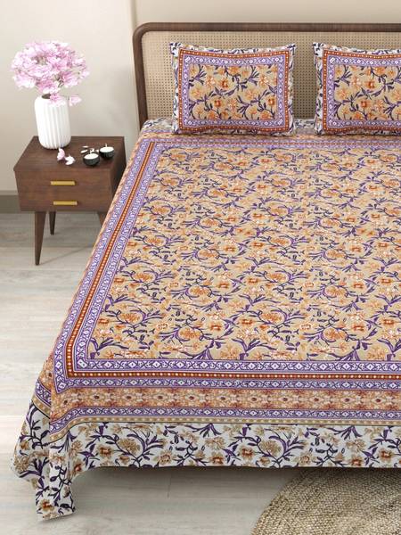 CLOTHOLOGY 240 TC Cotton King Jaipuri Prints Flat Bedsheet