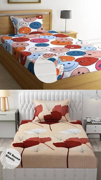 MSKtrend 210 TC Microfiber Single Printed Fitted (Elastic) Bedsheet
