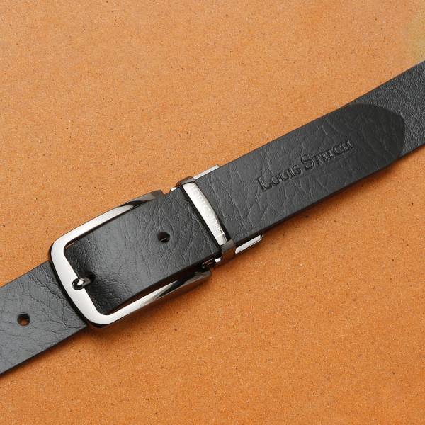 LOUIS STITCH Men Formal Black Genuine Leather Reversible Belt