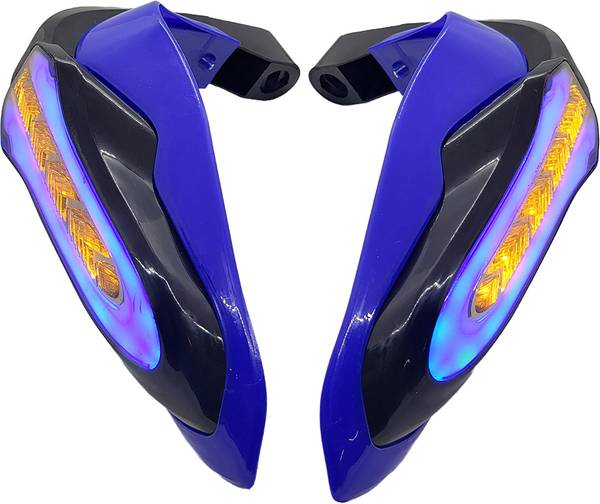 AutoPowerz Universal Motorcycle Handguards With Yellow Running LED and Blue COB Light Blue Handlebar Hand Guard